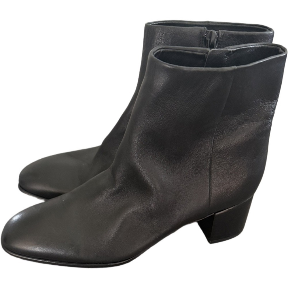 Vince Black Leather Ankle Booties Women's Size 9.5M Block Heel Side Zip Italy